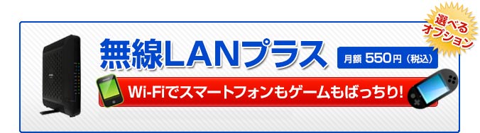 選べるオプション
無線LANプラス　月額550円（税込）
Wi-Fiでスマートフォンもゲームもばっちり！